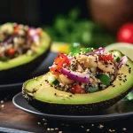 Aguacates rellenos de quinoa y verduras