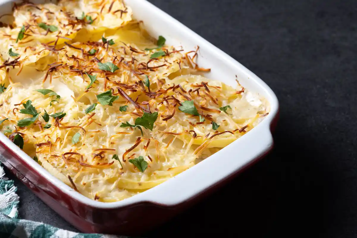 Patatas gratinadas con queso o gratin dauphinois. Receta de soy50plus